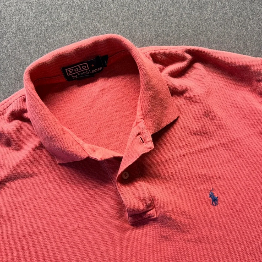 Polo Ralph Lauren Mens Large Coral Pink Short Sleeve Pique Cotton Polo Shirt